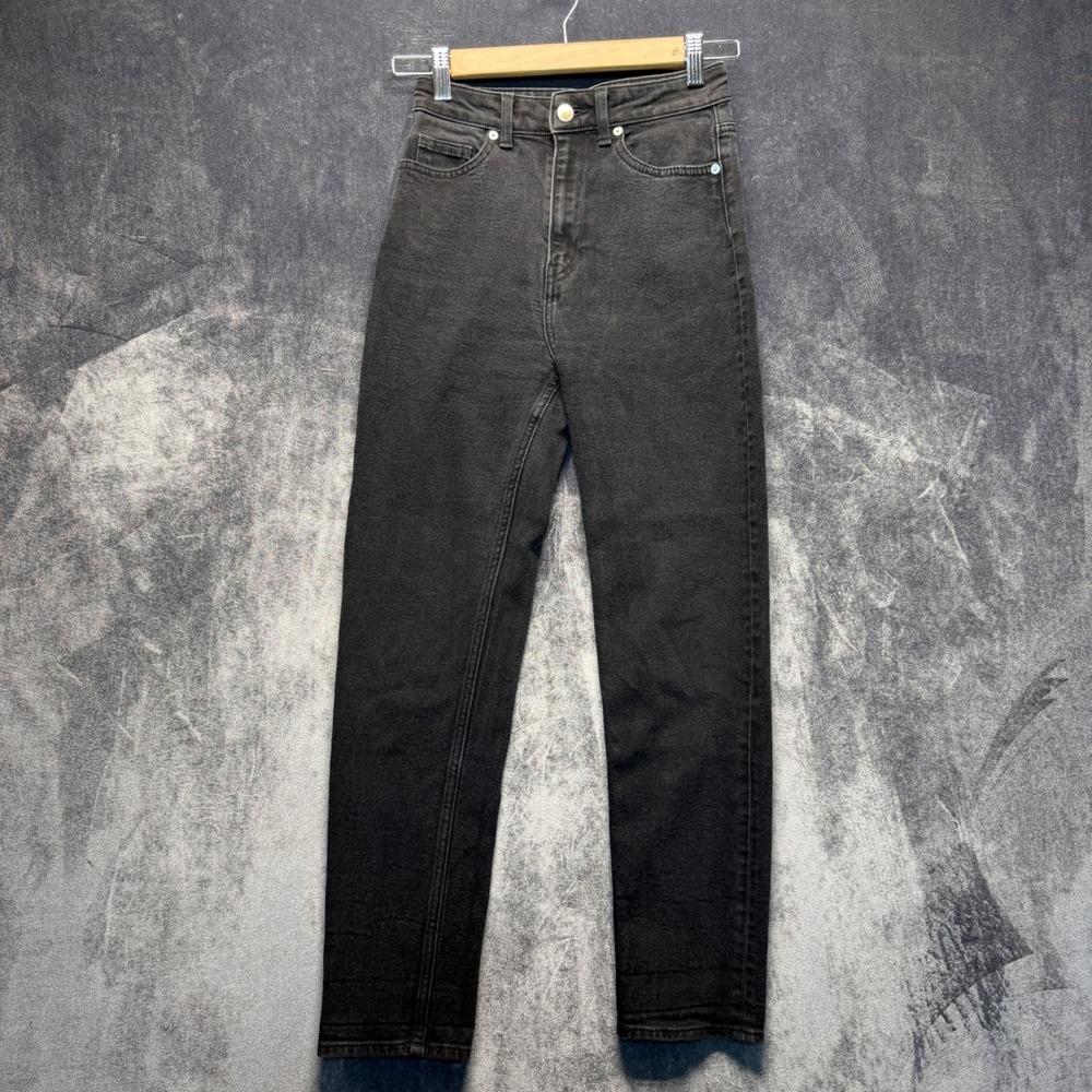 H&M Jeans Womens 2 Black Cotton Blend Mom Slim High Rise Faded Casual Denim